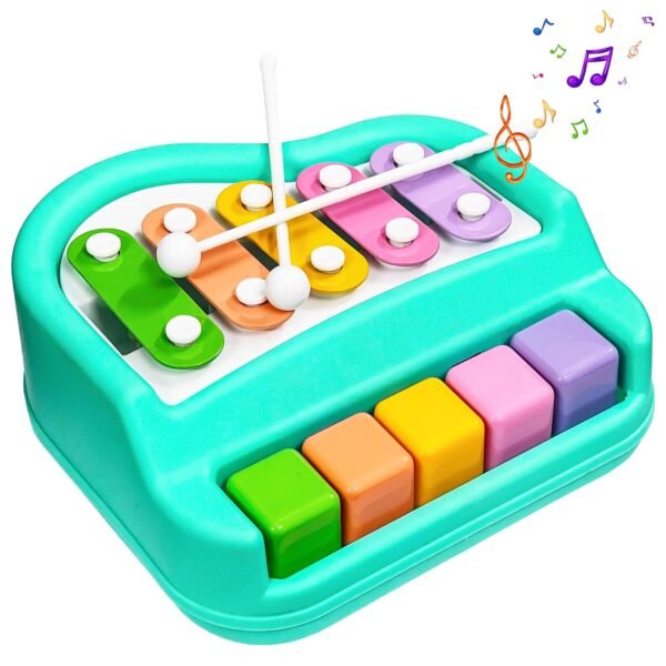 VGRASSP 2 in 1 Small Xylophone and Piano Toy for Kids with Colorful Keys and Drum Sticks - Musical Instrument Toy for Baby and Toddlers - Turquoise