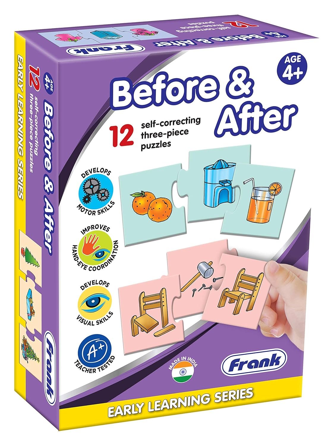 Frank Before & After (36 Pieces) 12 Self-Correcting 3 Pcs Puzzle-Early Learner Educational Jigsaw Puzzles Set with Images for Kids 4 Years and Above - Educational Toys and Games - 10348 - Image 4