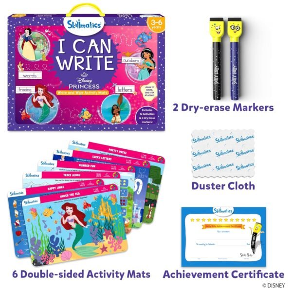Skillmatics I Can Write Disney Princess - Reusable Preschool Learning Activities, Educational Toy and Game, Back to School Supplies, Gifts for Students, Kids, Toddlers Ages 3, 4, 5, 6,Multicolor - Image 2