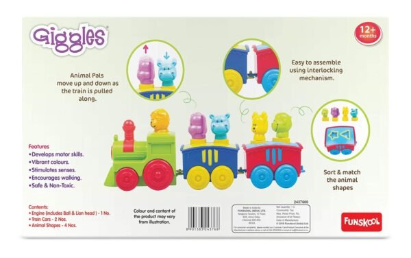Giggles Kid Funskool - 2 In 1 Colourful Animal Pull Along Toy Train, Walking, Shape Sorting, Pretend Play Preschool Toys, Multicolour, 12 Months & Above - Image 3