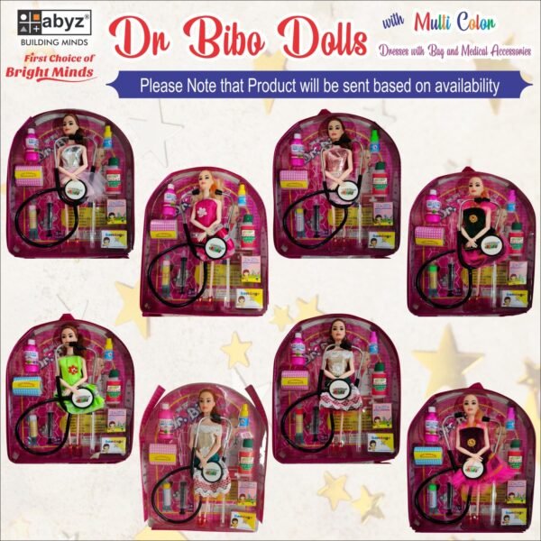 ABYZ Dr Bibo Dolls Play Set with Golden Flower Dress, Medical Accessories and Carrying Bag, Age 3-5 Years, Multicolor - Image 4