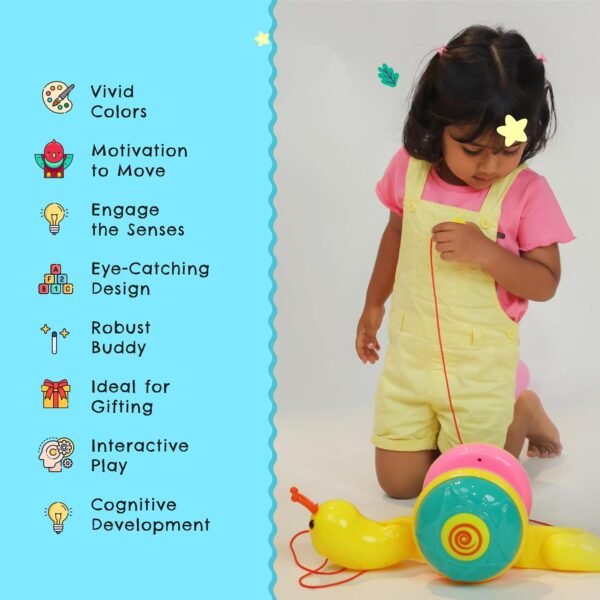 Pull Along Toy for 1+ Years Old Super Snail Pull Along Child Toys 2-5 Years- Yellow - Image 4