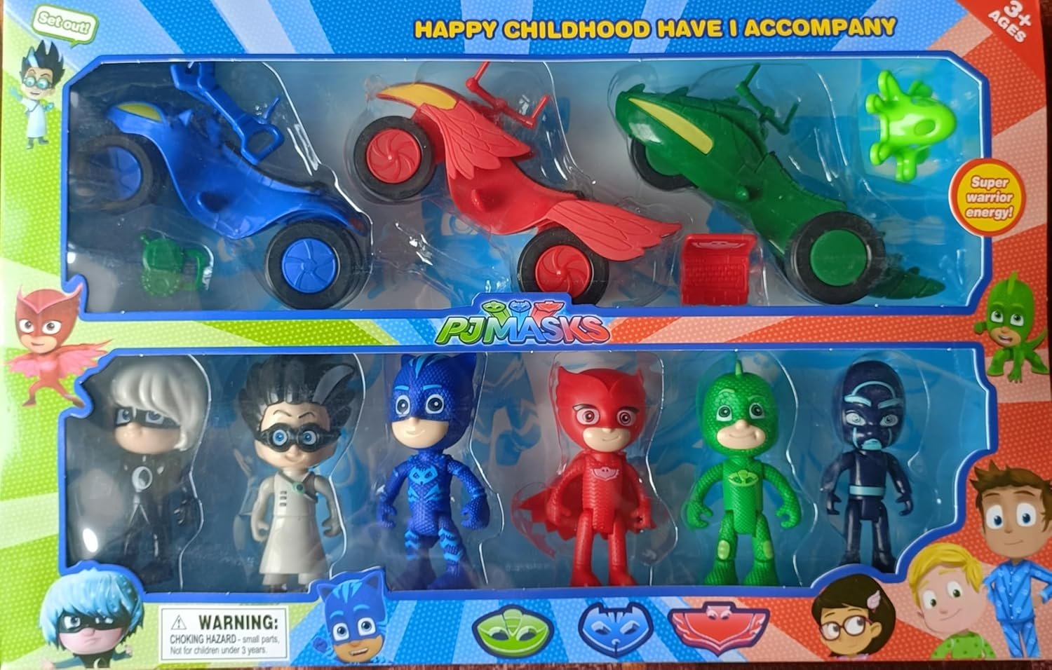 Cartoon Superhero PJ Masks Toy Set with 3 Hero Figures with Accessories and 3 Villains, Action Play Set for Children Ages 3+