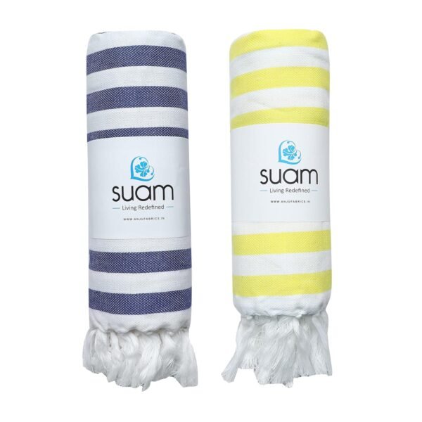 Suam Suntails Lightweight 100% Cotton Bath Towel | Beach, Pool, Travel, Spa & Yoga, Daily Use | Quick Absorption (Yellow - Lite Blue & Blue - Red, Suntails Towel, Cotton, Standard, 2, AF-BT)