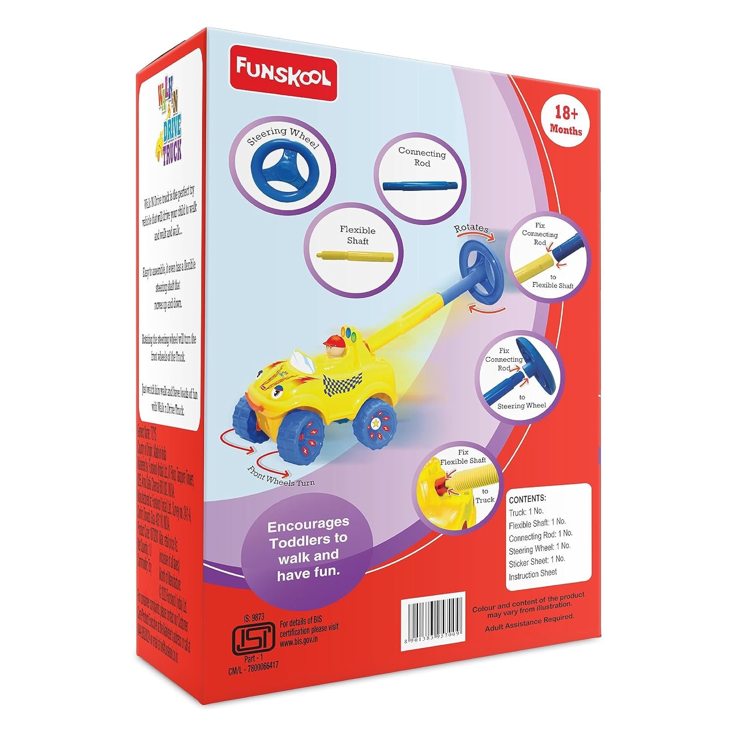 Giggles Funskool Walk N Drive Truck, Fun & Development Toy for Babies, Encourage Walking In Infants, Improve Balance & Coordination, Stimulate Senses, Multicolour, Gift Set for Kids, Ages 18+ Months - Image 3