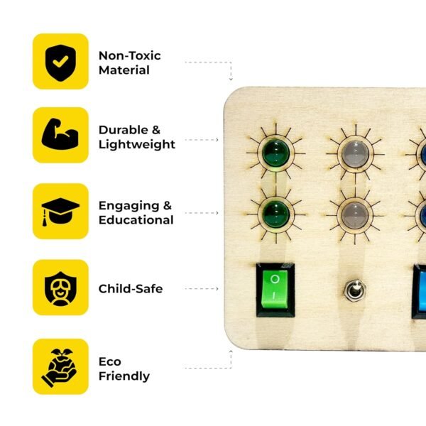 ZeeBaa Toys Portable Busy Board P1 - Montessori Sensory Toy for Kids (1-6 Years) | LED Lights & Switches | Fine Motor Skills & Cognitive Development | Travel-Friendly | Beige - Image 5