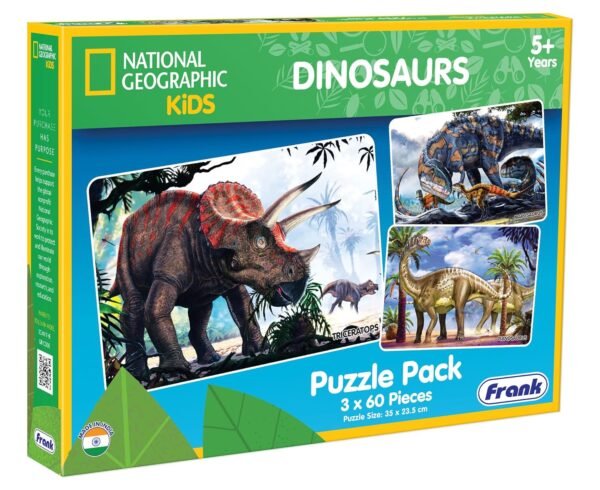 Frank 3 in 1 National Geographic Dinosaurs Jigsaw Puzzle for Kids 5+ Years, Set of 3 (60 Pcs Each) | Fun & Challenging Educational Toys | Brain Booster Puzzle Games for Focus & Memory, Gifts for Kids - Image 5