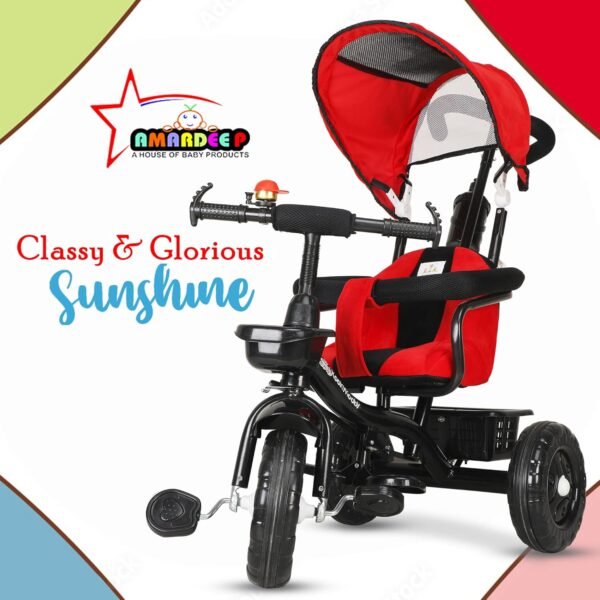 Amardeep and Co Baby Tricycle Sunshine with Safety Armrest, Parental Control and Canopy (1-5 Yrs) - Red - Image 2