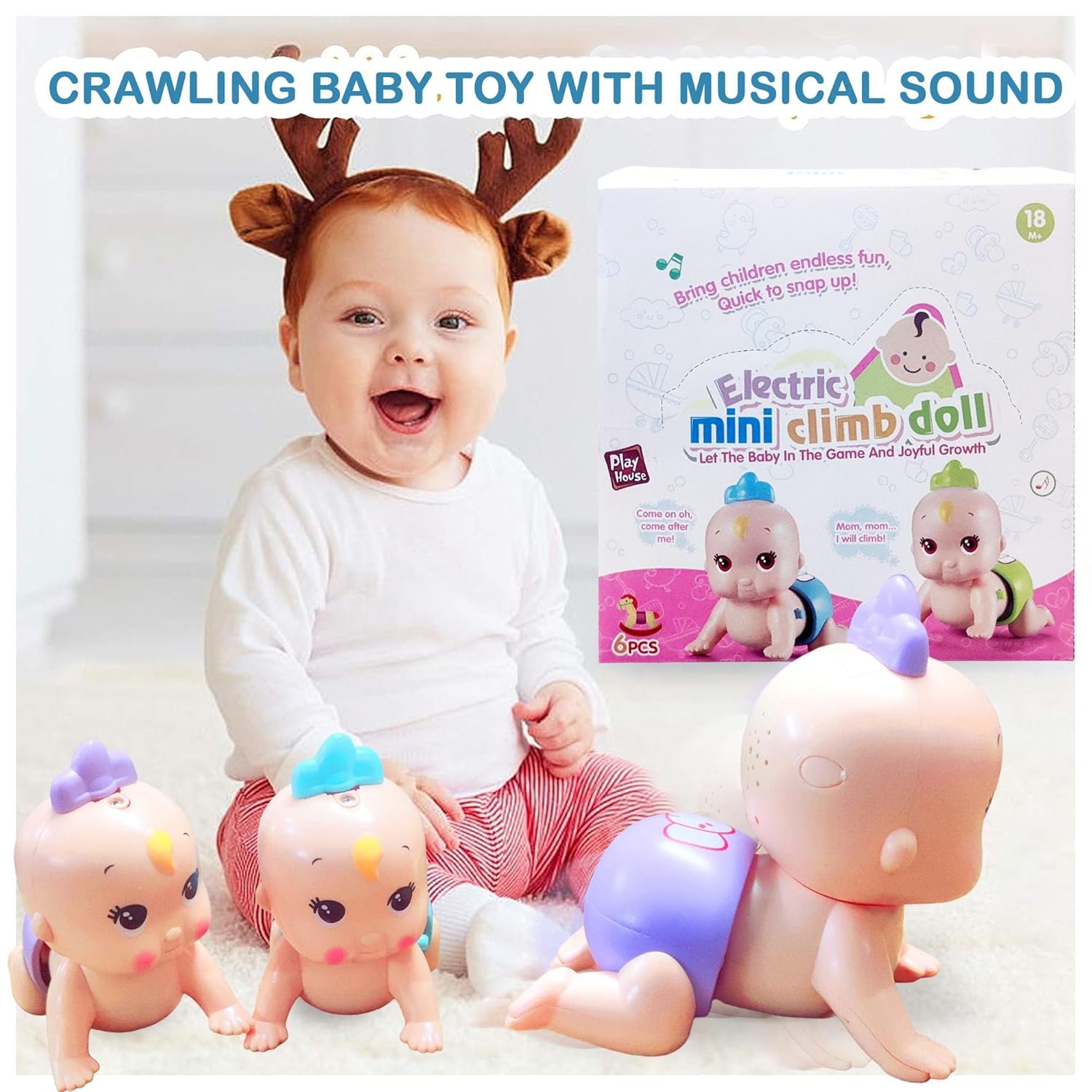 FunBlast Cute Baby Crawling Toy for Kids - Electric Mini Climb Doll, Crawling Baby Toy with Musical Sound, Sound Toys for 18+ Months Kids, Boys, Girls (Pack of 1; Random Color) - Image 6