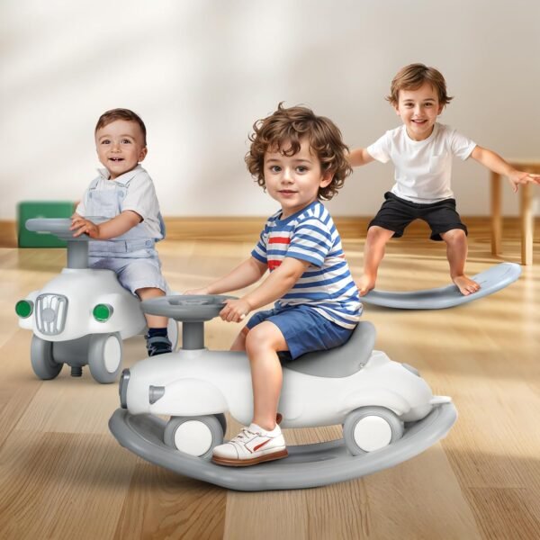Baybee 3 in 1 Baby Rocker & Ride on Car for Kids | Push Ride on Toy with Balance Board, Steering & Back Rest | Indoor Rocking Chair for Babies, Outdoor Play Horse Rider for Kids 1-3 Years (Triple Joy)