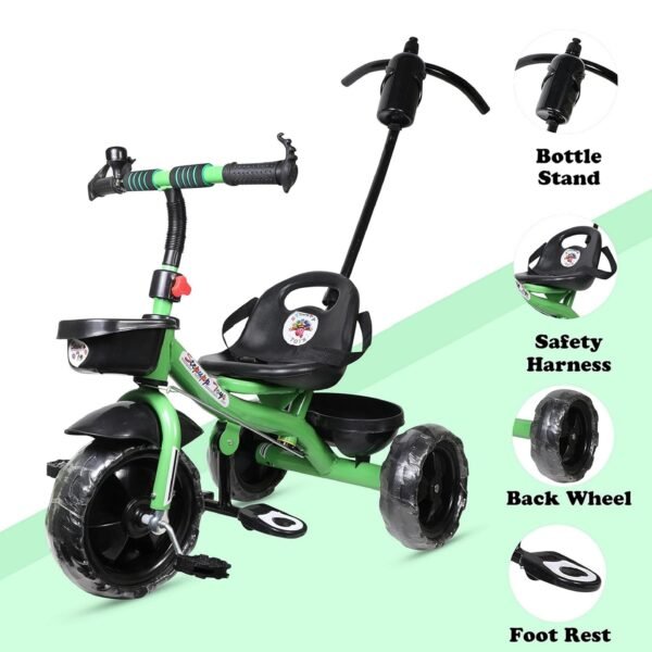 Tricycle with Parent Handle or Music or Front Back Basket with Canopy for Baby Boy/Girl Kids Trikes or Toddler 1-4 Years (Green) - Image 2
