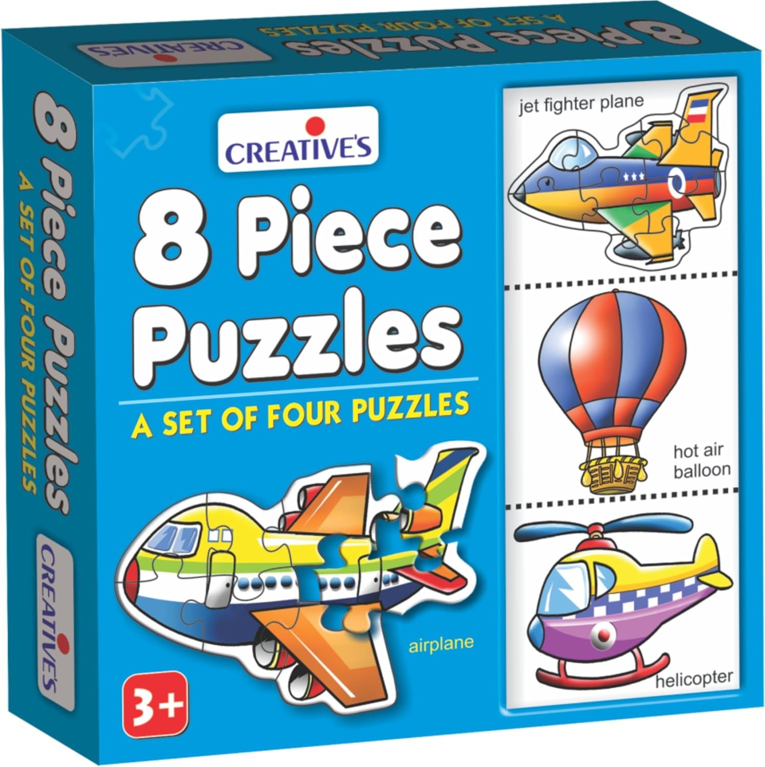 Creative\'s 8 Pieces Puzzle | Educational Jigsaw | Fun With Learning Toy Game | Air Transport 8 Piece Puzzles | Knowledge Of Air Transport (Fighter Plane, Hot Air Balloon , Helicopter & Airplane) Game For Kids 3 & Up