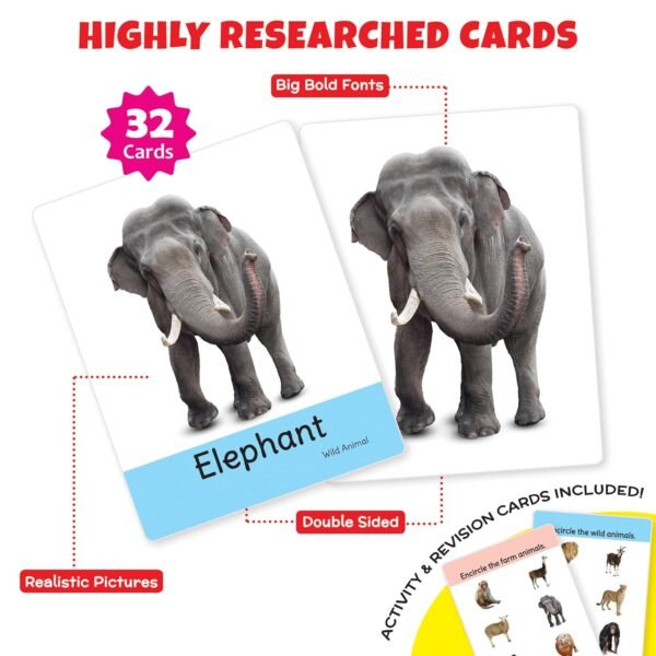Big Flash Cards for Kids: Animals | 32 Double-Sided Picture Cards, Durable & Water Resistant | Early Learning & Development Toy for Preschoolers & Toddlers 2-6 Years | Can Be Wiped Clean - Image 2