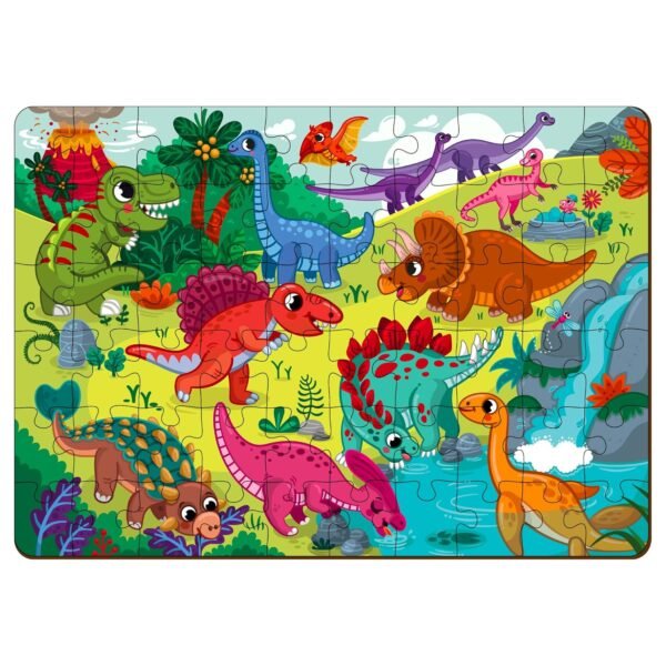 60 Piece Wooden Puzzle for Kids 4-6 Years - Dinosaurs World Jigsaw Floor Puzzle With Booster Cards & Box - Safe & Durable Educational Toy - Image 4