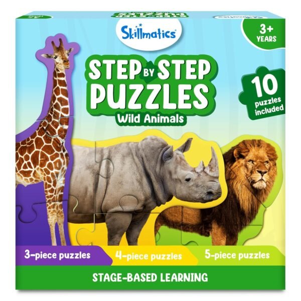Skillmatics Step by Step Puzzle - 40 Piece Wild Animal Jigsaw & Toddler Puzzles, Educational Montessori Toy for Boys & Girls, Gifts for Kids Ages 3, 4, 5 and Up