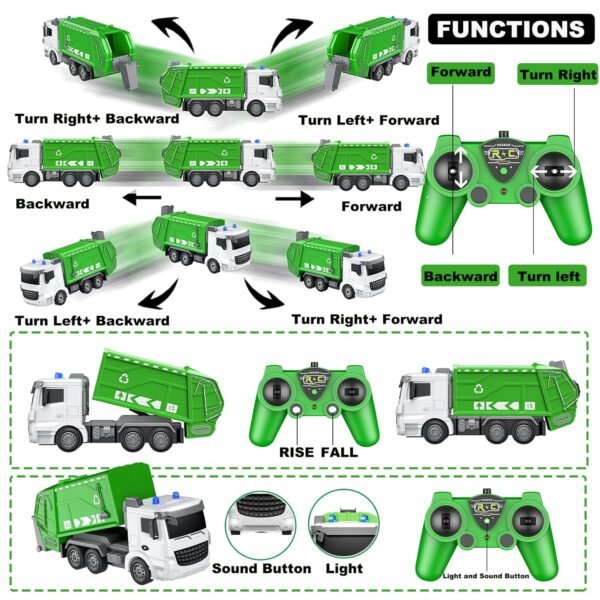 2.4Ghz Remote Control Garbage Truck Toys,1/24 RC Garbage Truck with 6 Channel Remote Control Waste Management Garbage Truck, Birthday Gifts Ideas for Boys Age 3-8 Year Old - Image 4