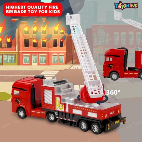 Toyshine 25cm Friction Powered Fire Rescue Truck with Rotating Ladder Feature, Model Collection Educational Learning Toys for Kids 3-7 Years - Image 4