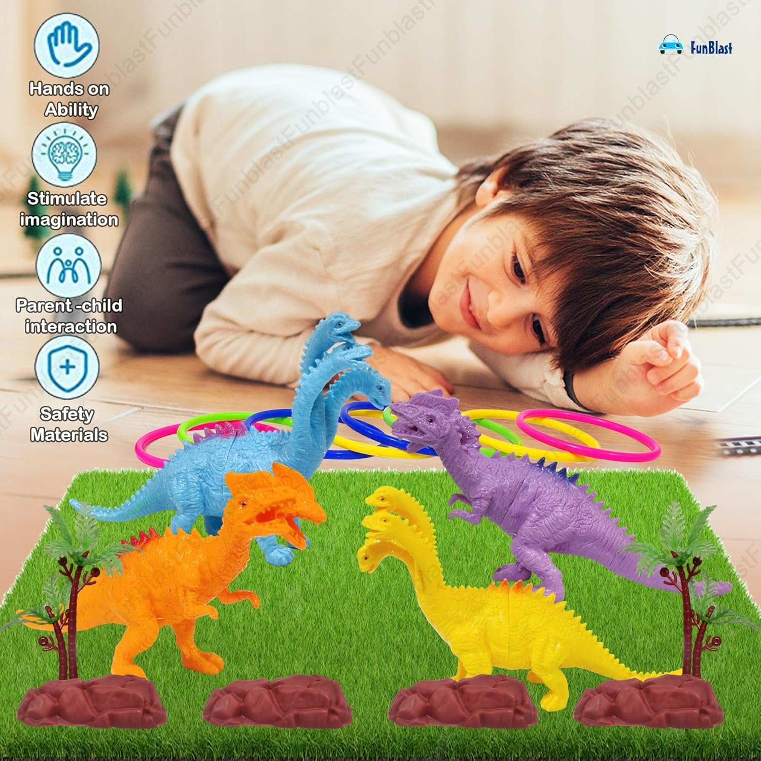 FunBlast Dinosaur Ring Playset Toys - Dinosaurs Animals Figures Toys Set for Kids, Boys, Realistic Dinosaur Toys, Pretend Play Toys for 3+ Years Old Kids, Boys, Girls - Image 4