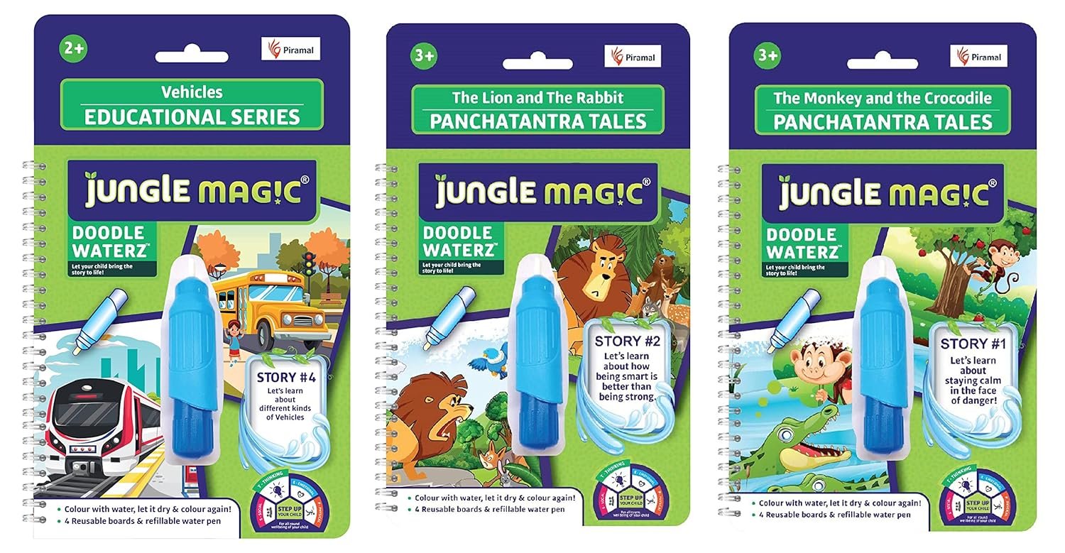 Jungle Magic Metal Doodle Waterz - Reusable I Water Colouring Book - Panchtantra Story I Monkey & Crocodile I Self-Drying With Easy To Hold Water Pen I Educational Toy For Kids