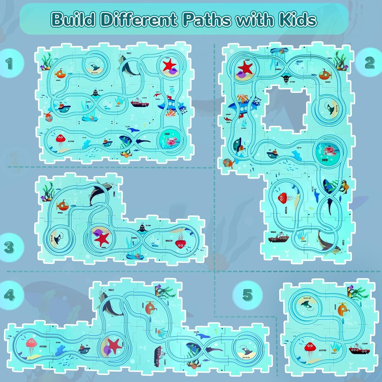 Car Puzzle Track Set for Kids with A Cute Vehicle Toddler Puzzle Track Play Set- Critical Thinking Educational Toys for 3-5 Year Old Boys Girls (Ocean 25 Pcs) - Image 3