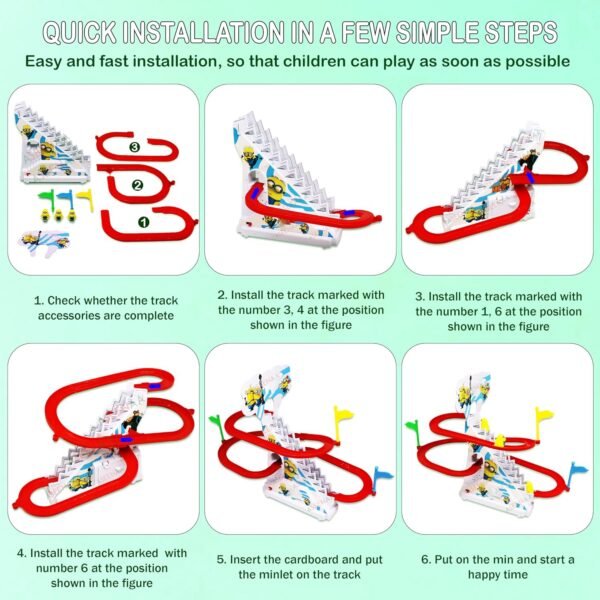 Musical Funny Cartoon Slide Automatic Stair-Climbing Cartoon Race Track Set Escalator Toy with Lights and Music for Kids - 3 Cartoons Included (Pack of 1,Multicolor) - Image 3