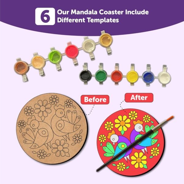 Mini Leaves Wooden Mandala Art Kit for Kids 6-12 and Adults | Beginner Mandala Drawing Kit with Set of 6 | Wooden Mandala Art Painting kit - Image 4