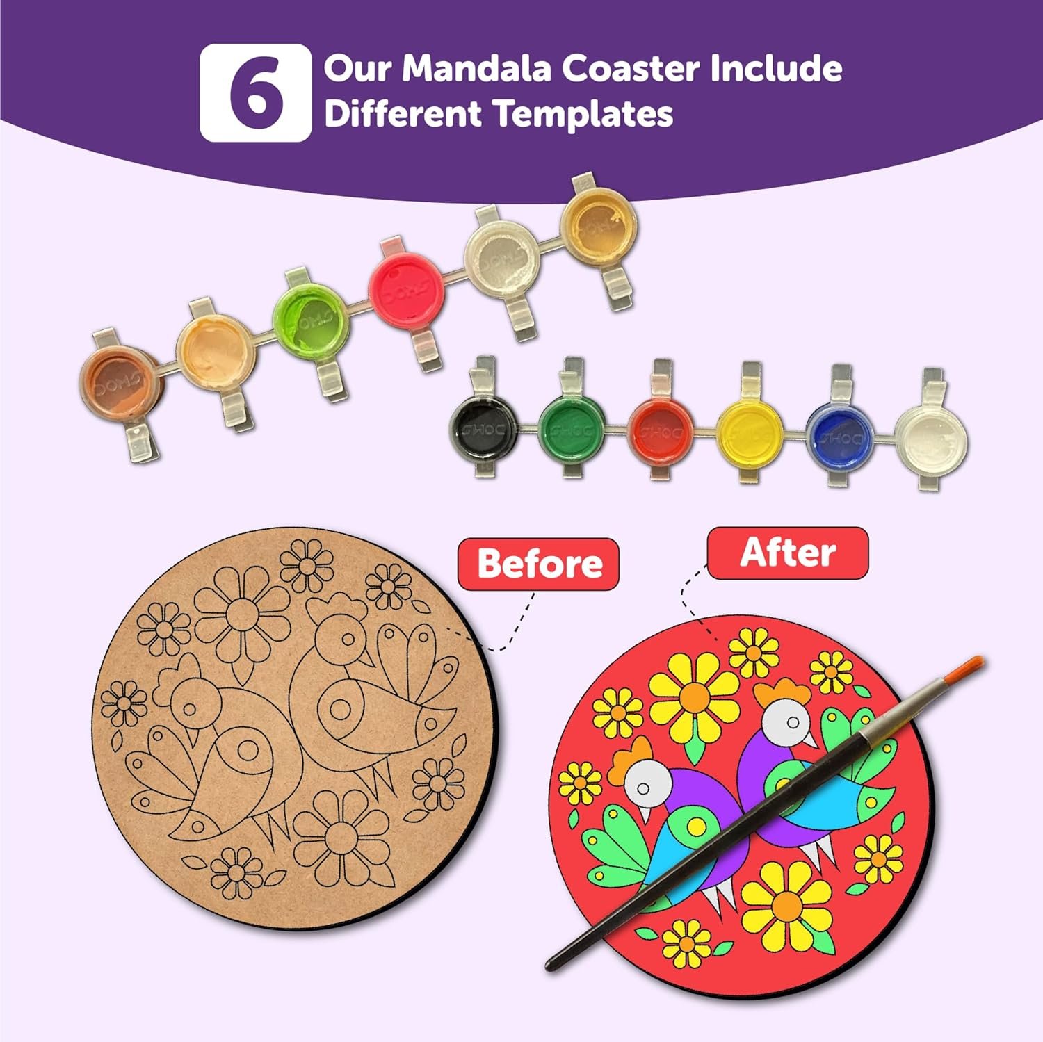 Mini Leaves Wooden Mandala Art Kit for Kids 6-12 and Adults | Beginner Mandala Drawing Kit with Set of 6 | Wooden Mandala Art Painting kit - Image 4