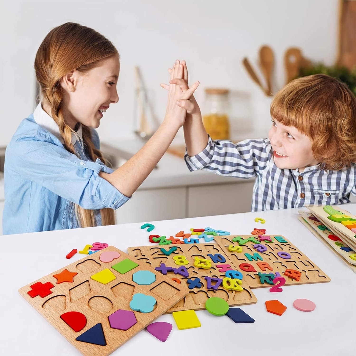 Kidology Wooden Puzzles for Toddlers for Kids Preschool Learning Toys, Wooden Montessori Toddler Puzzles Wooden Alphabet, Number, Shape Puzzles for Kids 2-4 Years Old (Wooden Puzzle - 3Pcs) - Image 5