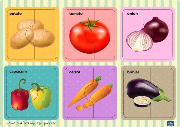 Vegetables 2 Pieces Wooden Puzzle Set, Kids Toys for 2-5 Years Boy, Educational Jigsaw, Zero Plastic, My First Learning Puzzle for Picture Matching, Toys for 2+ Year Old Boy - Image 2