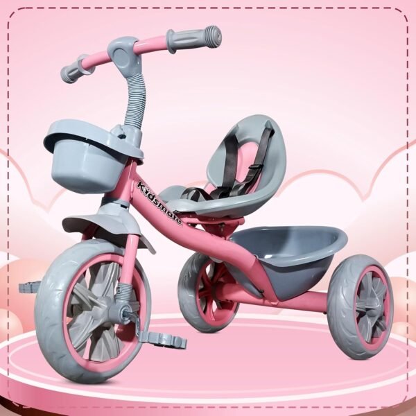 Kidsmate Starlight Premium Cycle for Kids Cycle 2-5 Years - Tricycles for Boy&Girl - Baby Cycle -Bicycle for Kids| Bike for Kids with Eva Wheel,Bell&Basket for Toys -Tricycle 30Kg Capacity (Pink)