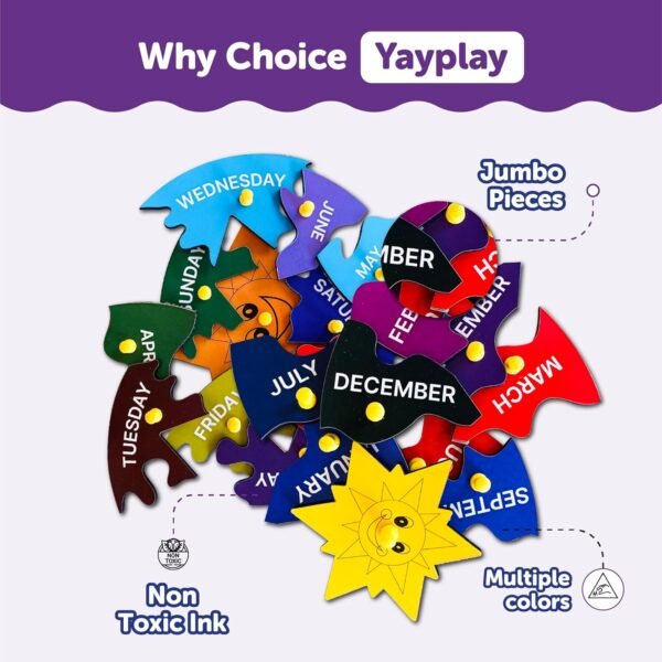 Yay Play Wooden Educational Toy - Set of 2 Learning Puzzle Boards for Kids Age 2 - Durable, Safe, Vivid Print Knob Puzzle for Month and Week Learning - Easy to Grab Combo Puzzle - Image 6