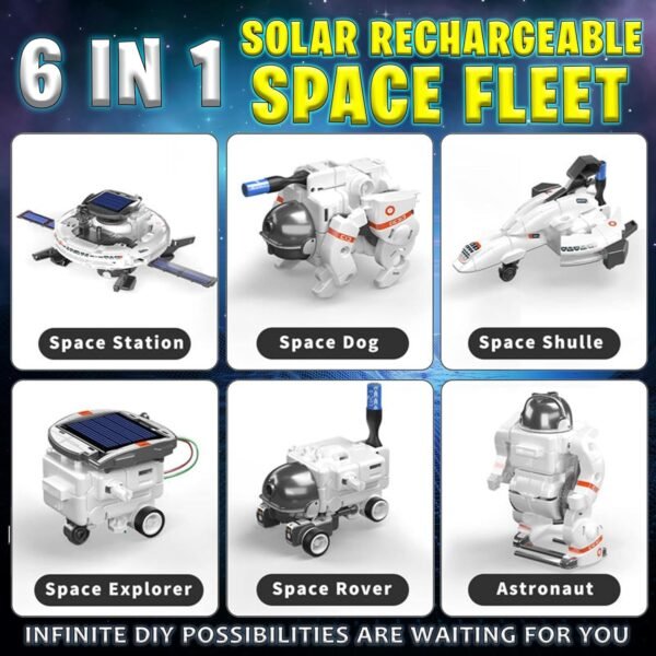 The Little Ones Robot Toys - Robot Kit, Space Toys,Solar STEM DIY Toys For Kids,Astronaut Toy,Best Birthday Gifts For Boys & Girls Age 6-8-10-12-14 Years Old,Rocket Model [ NEW-6IN1 SOLAR SPACE FLEET] - Image 4