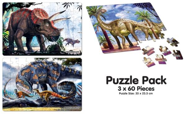 Frank 3 in 1 National Geographic Dinosaurs Jigsaw Puzzle for Kids 5+ Years, Set of 3 (60 Pcs Each) | Fun & Challenging Educational Toys | Brain Booster Puzzle Games for Focus & Memory, Gifts for Kids - Image 4