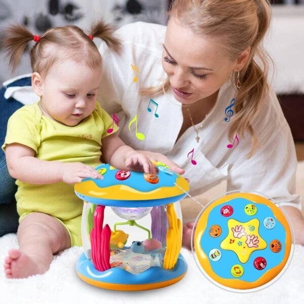 Kidology Rotating Pacific Drum Baby Musical Toys 0-3 Years Light Up Projector Infant Tummy Time Toys Sensory Toddler Toy Birthday Gifts for Girl Boy Learning & Education Toy - Image 2