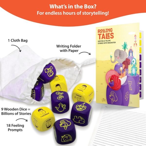 Chalk and Chuckles Rolling Tales, Story Telling Wooden Dice Cubes Age 5-99 Years Old, Learning and Education Game, Birthday Gifts for Boys and Girls - Image 2
