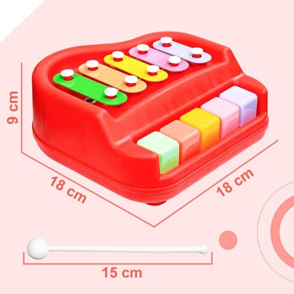 VGRASSP 2 in 1 Small Xylophone and Piano Toy for Kids with Colorful Keys and Drum Sticks - Musical Instrument Toy for Baby and Toddlers - Red - Image 2