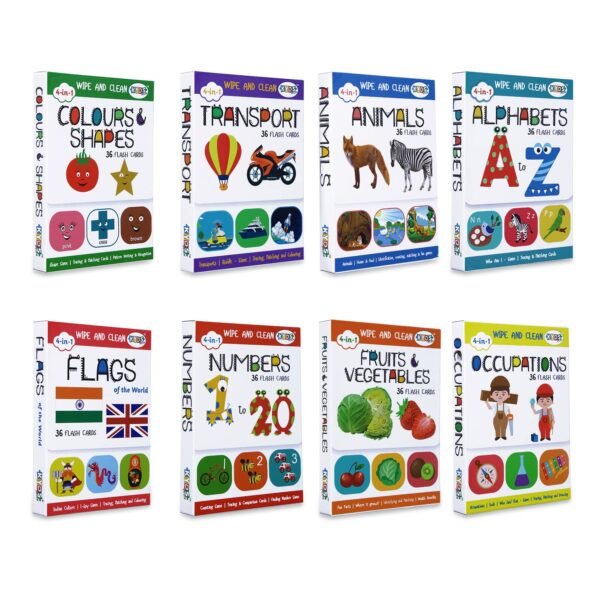 Early Learning - Alphabets, Numbers, Colours, Fruits, Animals, Transport, Occupation & Flags, Wipe & Clean Activity Flash Cards - Age 1-5 Yrs, Montessori, Educational Preschool Learning