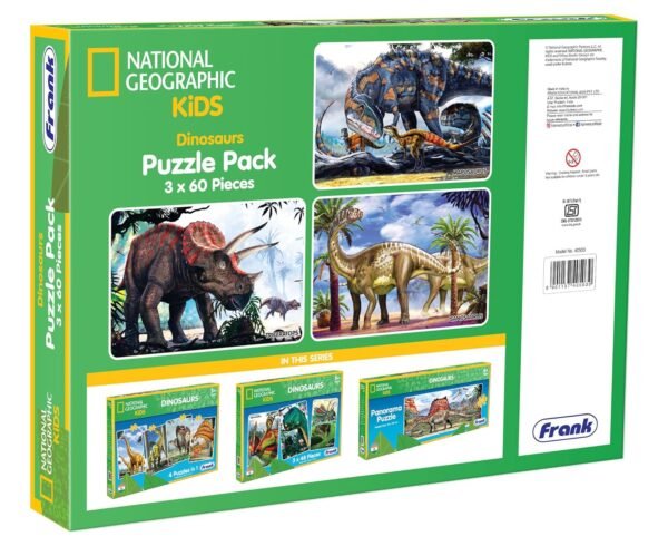 Frank 3 in 1 National Geographic Dinosaurs Jigsaw Puzzle for Kids 5+ Years, Set of 3 (60 Pcs Each) | Fun & Challenging Educational Toys | Brain Booster Puzzle Games for Focus & Memory, Gifts for Kids - Image 6