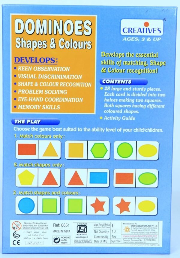 Creative\'s Dominoes Shapes & Colours | Skills of Matching Shapes & Colour Recognition | Memory Cards Game for Kids | Pre-School Learning & Educational Game | Ages 3 & Up - Image 6