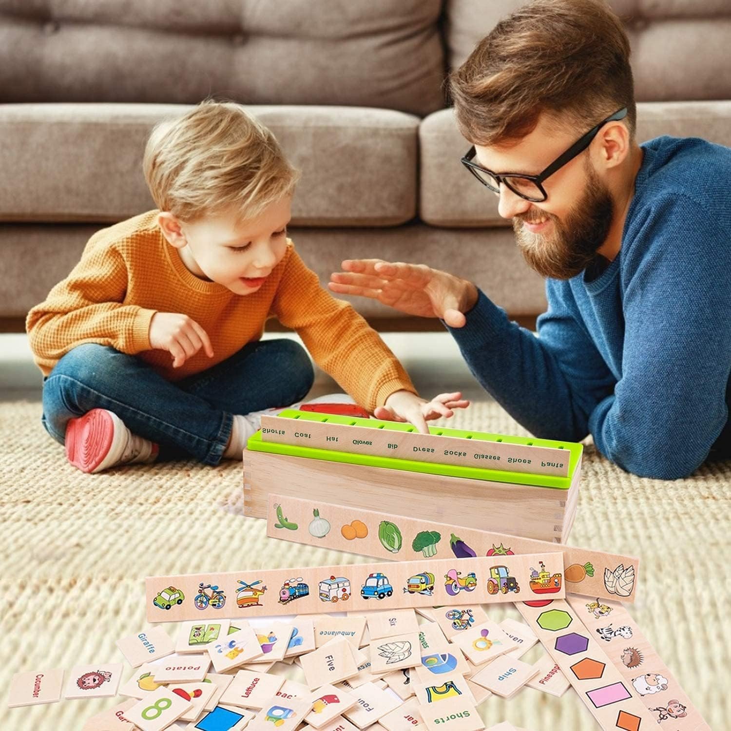 Little Mind Learning Toys Knowledge Classification Wooden Blocks for Children Preschool Preschool Kindergarten Games Autism Toys Motor Skills STEM for Girls Boys 2-4 Year Old, 80 Pcs - Image 2