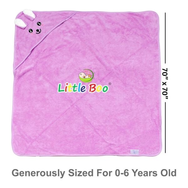 Little Boo Hooded Baby Towel - Premium Soft Baby Bath Towel Bathtub for Newborn, Infant - Ultra Absorbent, Natural Baby Stuff Towel for Boy and Girl (Elephant, Bear, Kitty & Puppy) (Purple) - Image 2