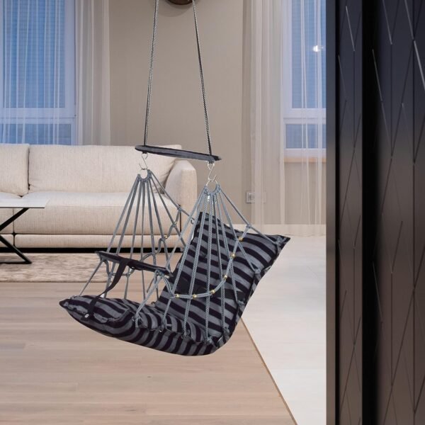 Swing For Kids Cotton Baby Swing Chair For Kids Baby\'S Children Folding And Washable 1-5 Years With Safety Belt/Home, Garden Jhula For Babies | Cradle | (E. Grey Line), 35 Centimeters - Image 2