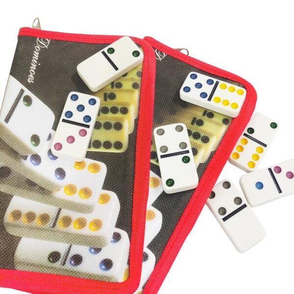 VGRASSP 28 Pcs Double Six Color Dot Domino Set Toy for Kids with Portable Travel Zipper Bag - Classic Dominos Game for Kids, Adults, and Family Game Nights - Color As Per Stock (Zipper Bag) - Image 5