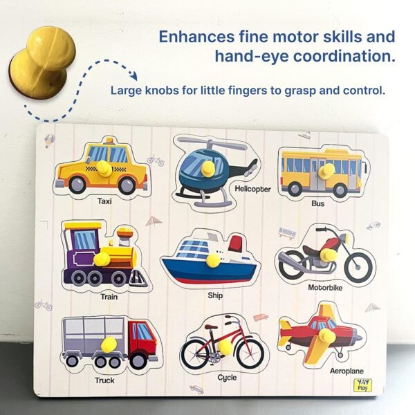 Yay Play Wooden Transport Shape Puzzle - Educational Kids Toys for 2-5 Years Boy, Vivid Colors Development Aid, Toys for 2+ Year Old Boy, Easy to Grab Learning Shapes - Image 4