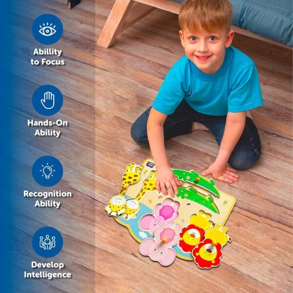 Jungle Animal Friends Jumbo Knob Puzzle | Educational Pegboard Kids Toys for 2-5 Years Boy | Shape Sorter Toys for 2+ Year Old Boy | Durable Zero Plastic - Image 5