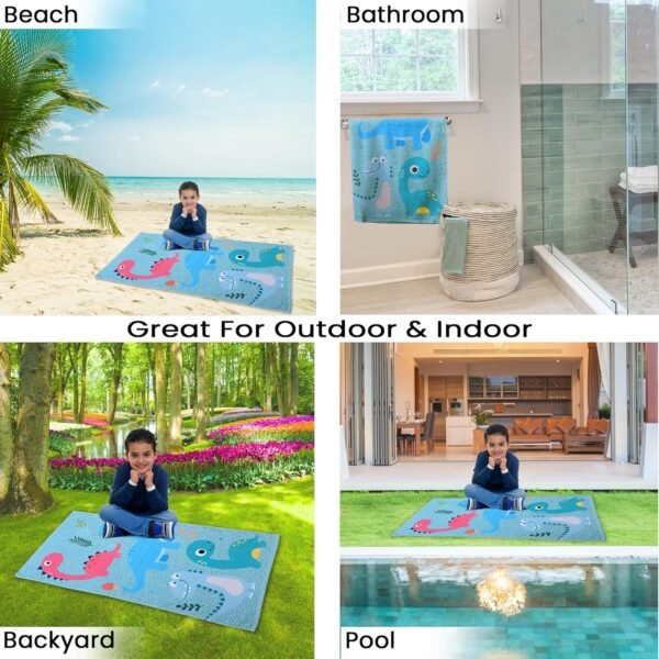 Premium Soft & Absorbent 100% Cotton Kids Bath Towel | 380 GSM |Large, Quick Dry, Strong | Versatile for Bath, Pool, and Beach (Dinosaur) - Image 4