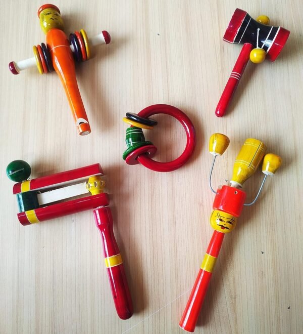 Wooden Rattle Toys for Baby, Infants/New Born Babies (0+ Years) -Set of 5- Multi Color - Discover Sounds, Develops Sensory Skills | Wooden Musical Toys Set of 5- Multi Color - Image 2