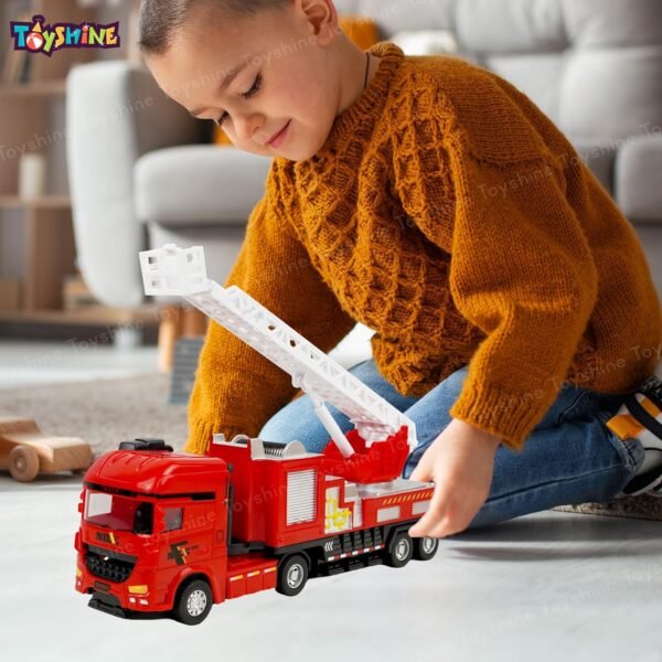 Toyshine 25cm Friction Powered Fire Rescue Truck with Rotating Ladder Feature, Model Collection Educational Learning Toys for Kids 3-7 Years - Image 2