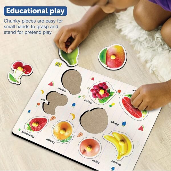 Yay Play Wooden Knob Puzzle for Kids - Educational Fruits Shape Pegboard for 2+ Year Old Boys - Vivid Print, Easy to Hold Learning Aid - Ideal Kids Toys for 2-5 Years Boy - Image 4