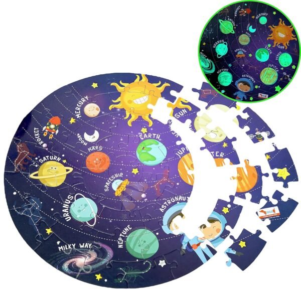 CocoMoco Kids Solar System Puzzle 42 Pcs - Glow in The Dark - Educational Toy - Space Puzzles for Kids Ages 2-6 Year Old Boys Girls Return Gift Jigsaw Puzzles of Planets, Universe (Single Pack) - Image 4